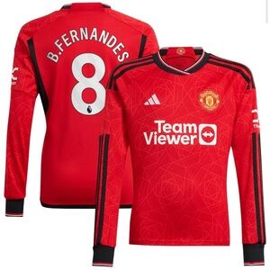 Boys Adidas Man United jersey Bruno Fernandes Long Sleeve Jersey, size M 11-12